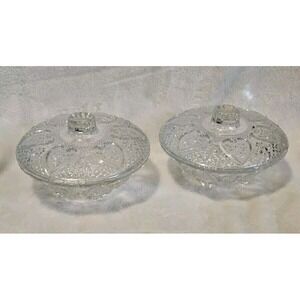 Vintage KIG Malaysia Glass Crystal Candy Dishes With Lids Heart Design Set Of 2